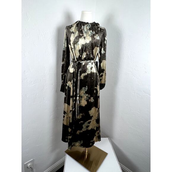MELLODAY Velvet Long Sleeve Dress in Browns/golds/seafoam/olive NWT (small) - Picture 1 of 16